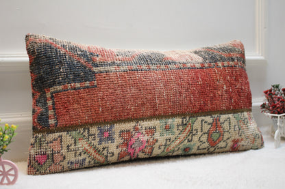 Handmade Kilim Pillow Cover: Red & Black Bohemian Rug Pillow (12X24 Inc)