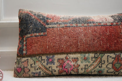 Handmade Kilim Pillow Cover: Red & Black Bohemian Rug Pillow (12X24 Inc)