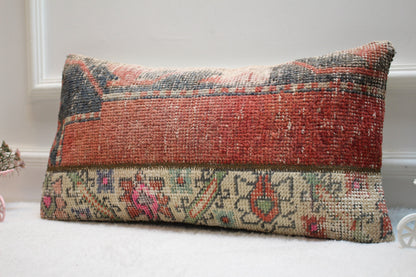 Handmade Kilim Pillow Cover: Red & Black Bohemian Rug Pillow (12X24 Inc)