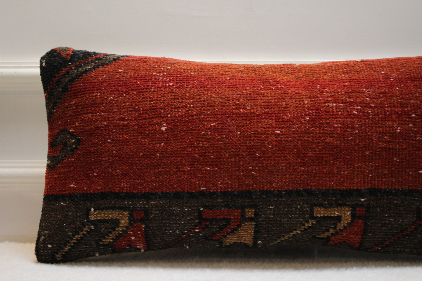 Handmade Kilim Pillow Cover: Upcycled Woven Rug, Red & Black (12x24 in)
