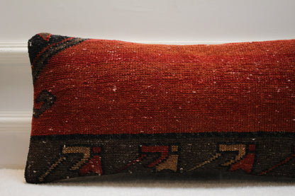 Handmade Kilim Pillow Cover: Upcycled Woven Rug, Red & Black (12x24 in)