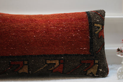 Handmade Kilim Pillow Cover: Upcycled Woven Rug, Red & Black (12x24 in)