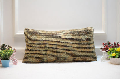 Handwoven Kilim Lumbar Pillow Cover: Antique Bohemian Rug, 12x24