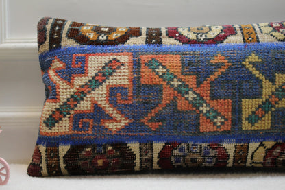 Handwoven Kilim Pillow Cover: Upcycled Tribal Rug, 12x24 inch