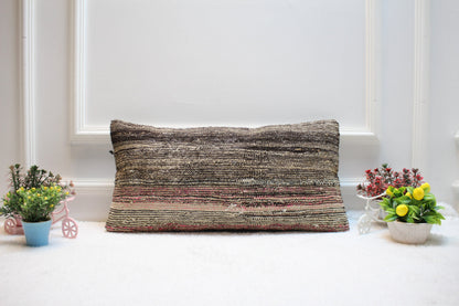 Handmade Kilim Pillow Cover: Rustic Ethnic Lumbar Pillow, 12x24
