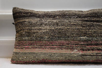 Handmade Kilim Pillow Cover: Rustic Ethnic Lumbar Pillow, 12x24
