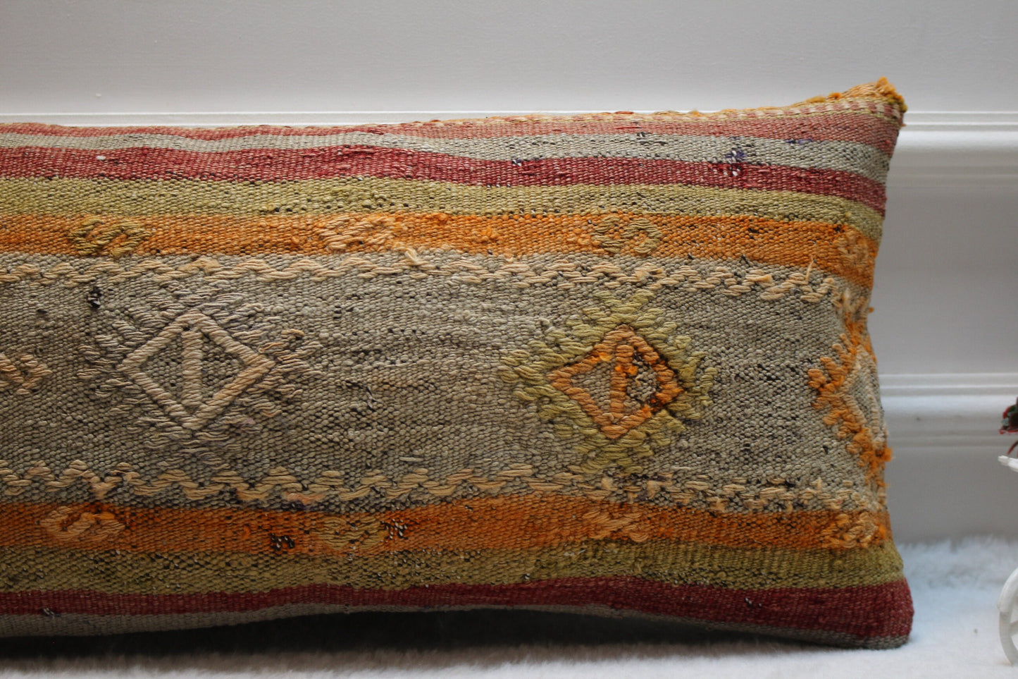Handmade Kilim Pillow Cover: Upcycled Wool Rug, Bohemian Decor (12x24)