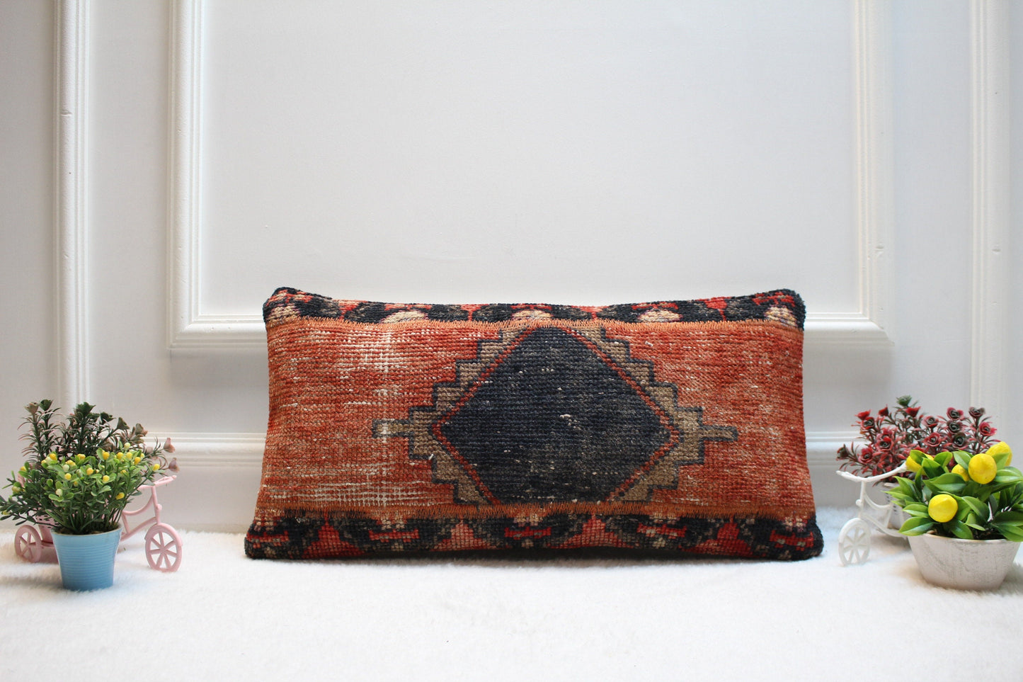 Handmade Kilim Lumbar Pillow Cover, Upcycled Turkish Rug, 12x24