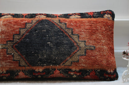 Handmade Kilim Lumbar Pillow Cover, Upcycled Turkish Rug, 12x24