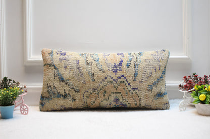 Handmade Kilim Pillow Cover: Upcycled Wool, Bohemian Accent (12x24)