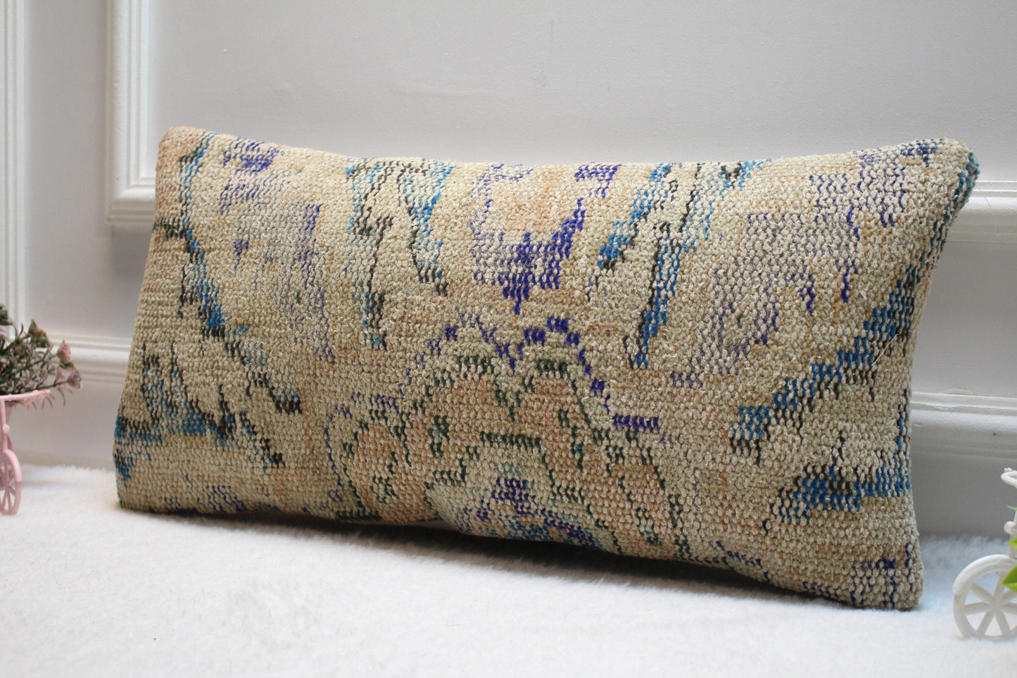 Handmade Kilim Pillow Cover: Upcycled Wool, Bohemian Accent (12x24)