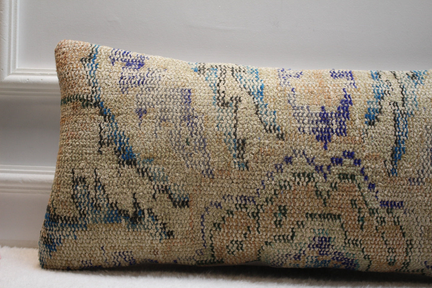 Handmade Kilim Pillow Cover: Upcycled Wool, Bohemian Accent (12x24)