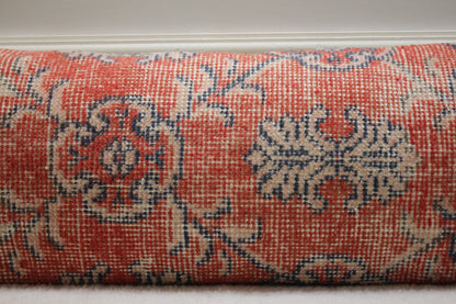 Floral Turkish Rug Lumbar Pillow Cover: Vintage Wool Pillow Case (12x36 in)