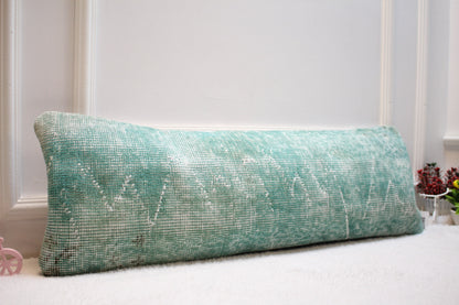 Vintage Turkish Rug Pillow Cover: Upcycled Organic Wool Lumbar Cushion (12x36 inc.)