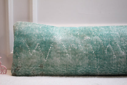 Vintage Turkish Rug Pillow Cover: Upcycled Organic Wool Lumbar Cushion (12x36 inc.)