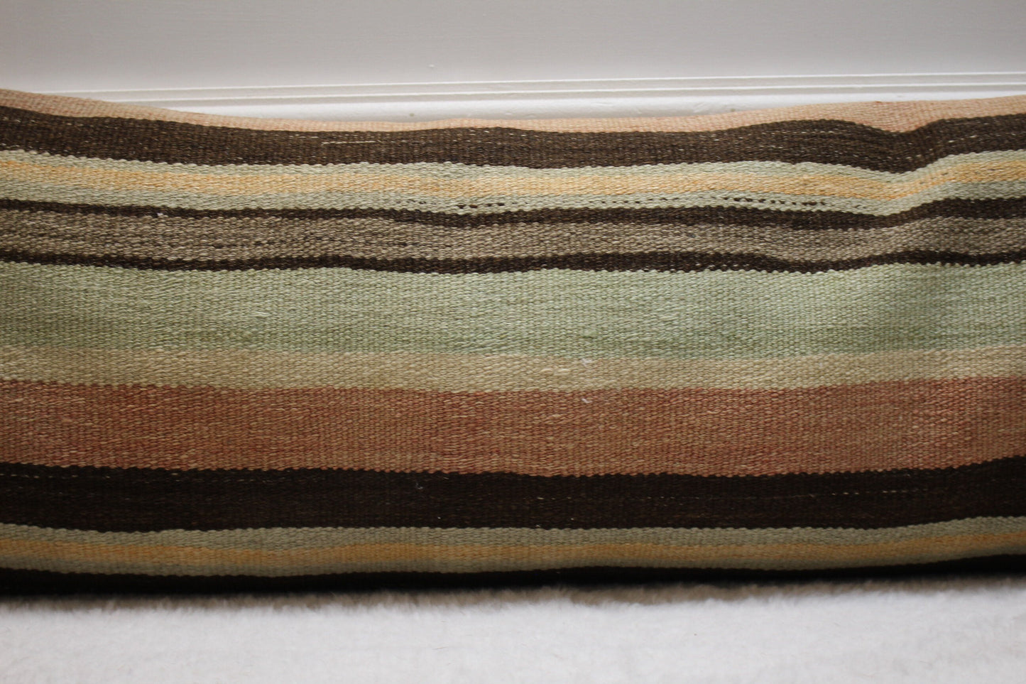 Handmade Striped Kilim Lumbar Pillow Cover: Organic Wool, 12x36 inch