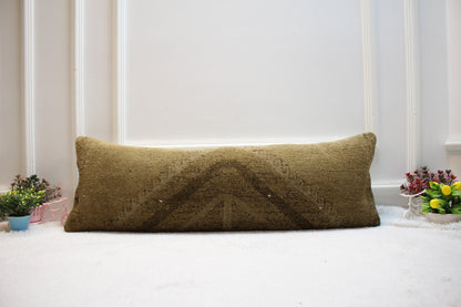 Handmade Turkish Kilim Lumbar Pillow Cover: Upcycled Woven Rug (12x36 in)