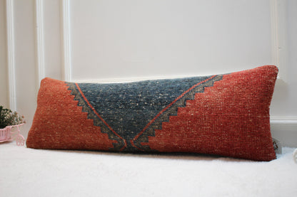 Handmade Kilim Lumbar Pillow Cover: Vintage Turkish Rug, 12x36 inch