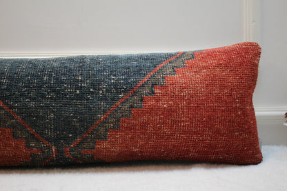 Handmade Kilim Lumbar Pillow Cover: Vintage Turkish Rug, 12x36 inch