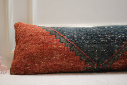Handmade Kilim Lumbar Pillow Cover: Vintage Turkish Rug, 12x36 inch