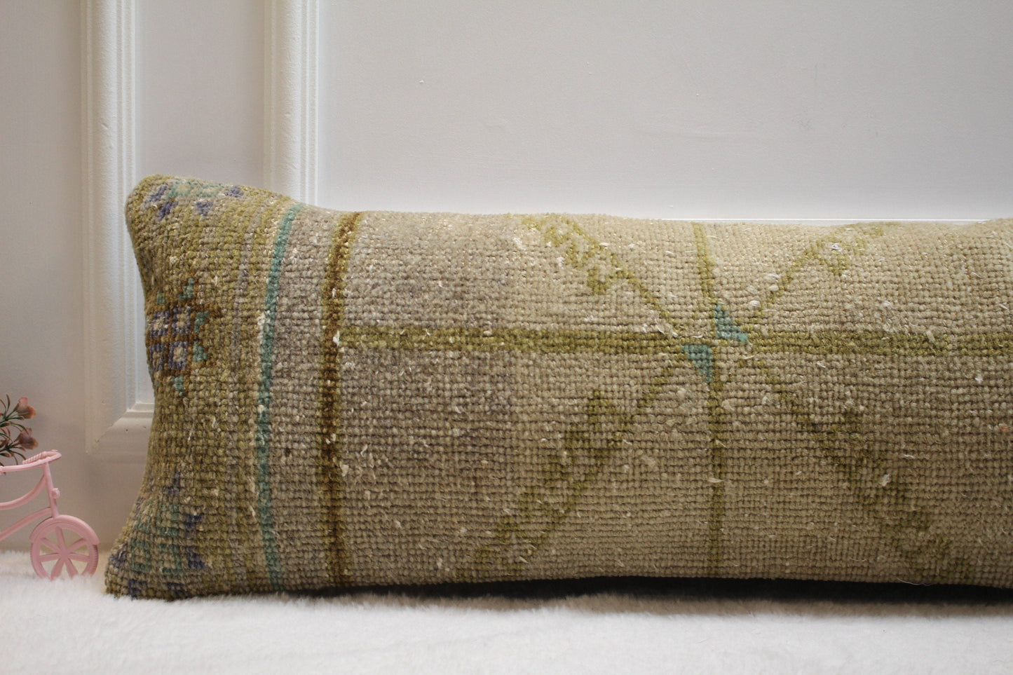 Vintage Turkish Rug Lumbar Pillow Cover: Beige Brown Woven Pillow Case (12x36 in)