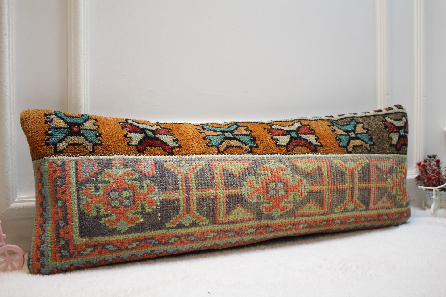 Handmade Kilim Lumbar Pillow Cover: Turkish Rug Pillow, 12x36