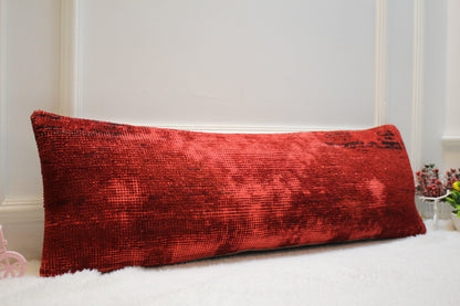 Handmade Red Kilim Lumbar Pillow Cover: Turkish Rug Pillow (12x36 in)