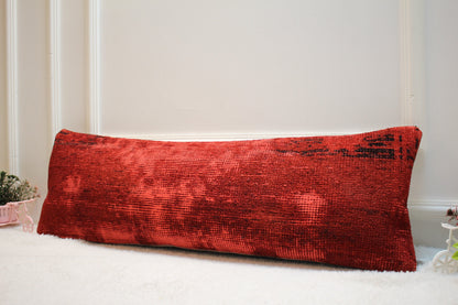 Handmade Red Kilim Lumbar Pillow Cover: Turkish Rug Pillow (12x36 in)