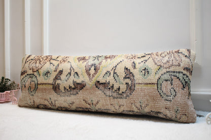 Handmade Wool Lumbar Pillow Cover: Upcycled Anatolian Rug, 12x36 inc