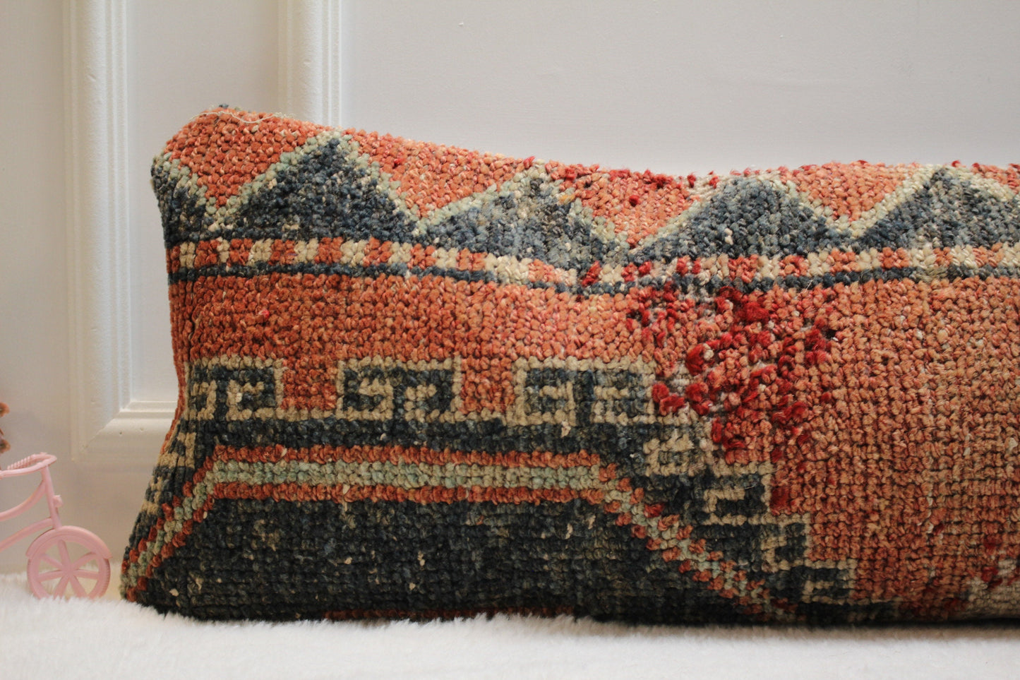Red Lumbar Kilim Pillow Cover (12x36 in): Upcycled Woven Rug