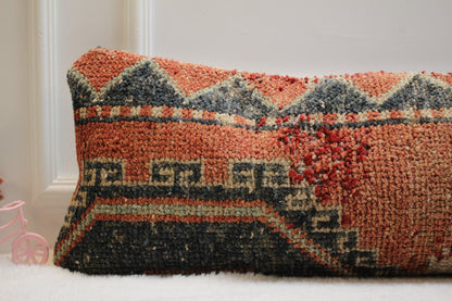 Red Lumbar Kilim Pillow Cover (12x36 in): Upcycled Woven Rug