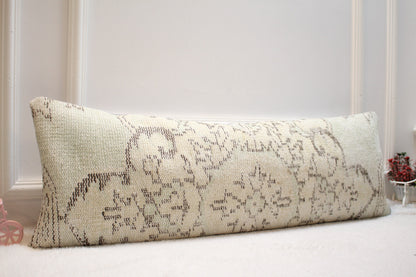 Long Lumbar Turkish Rug Pillow: Vintage Floral Pillow Cover (12x36 in)
