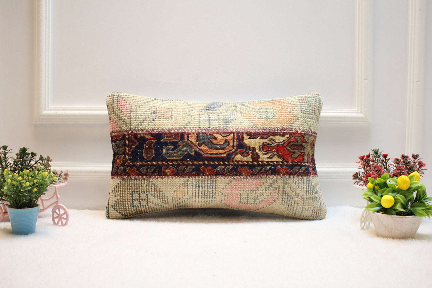 Handmade Kilim Pillow Cover: Upcycled Woven Rug, 12x20 inch
