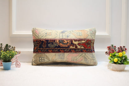Handmade Kilim Pillow Cover: Upcycled Woven Rug, 12x20 inch