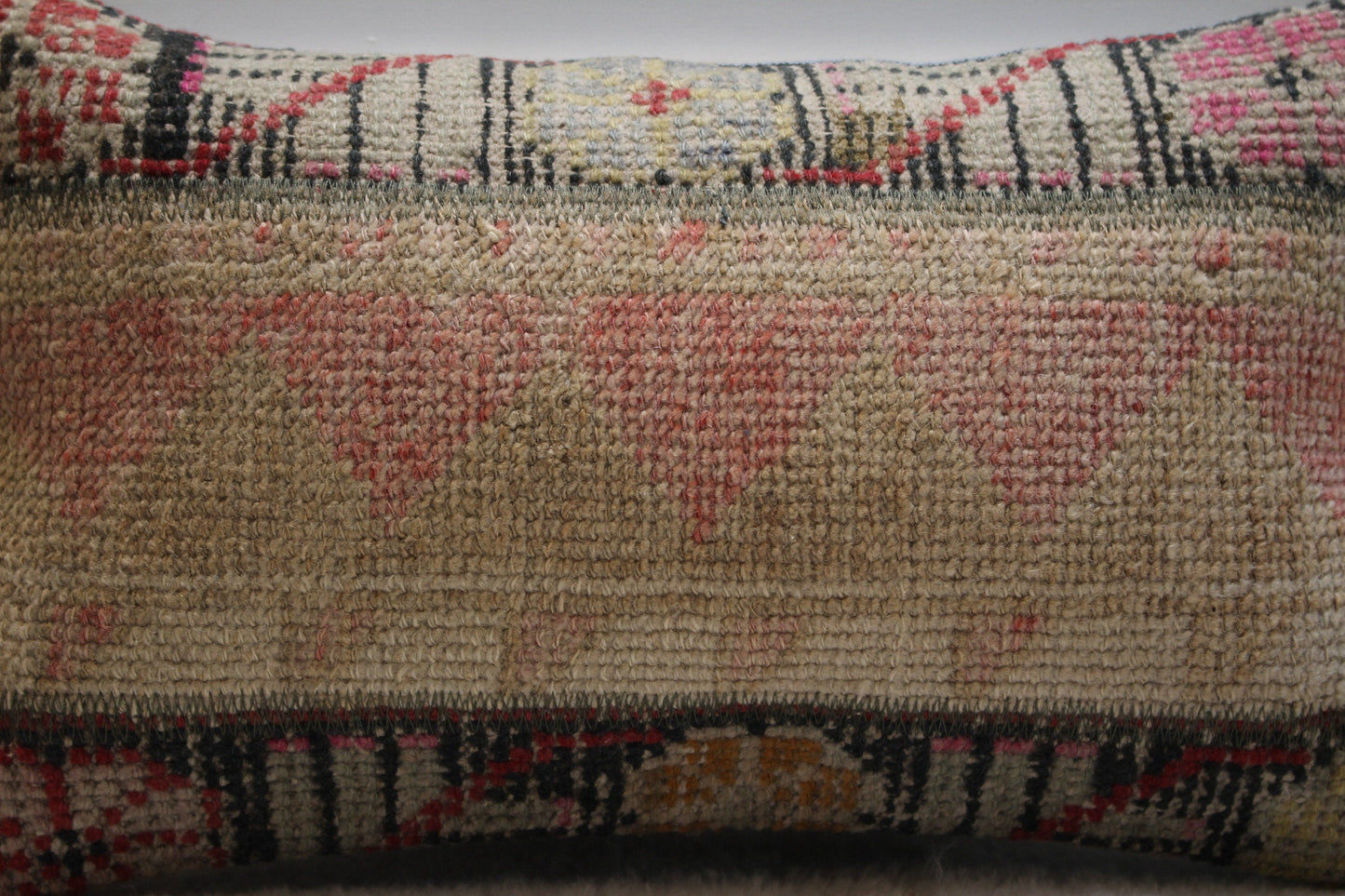 Handmade Pink Kilim Lumbar Pillow Cover: Upcycled Wool Rug, 12x20 inch