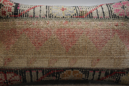 Handmade Pink Kilim Lumbar Pillow Cover: Upcycled Wool Rug, 12x20 inch