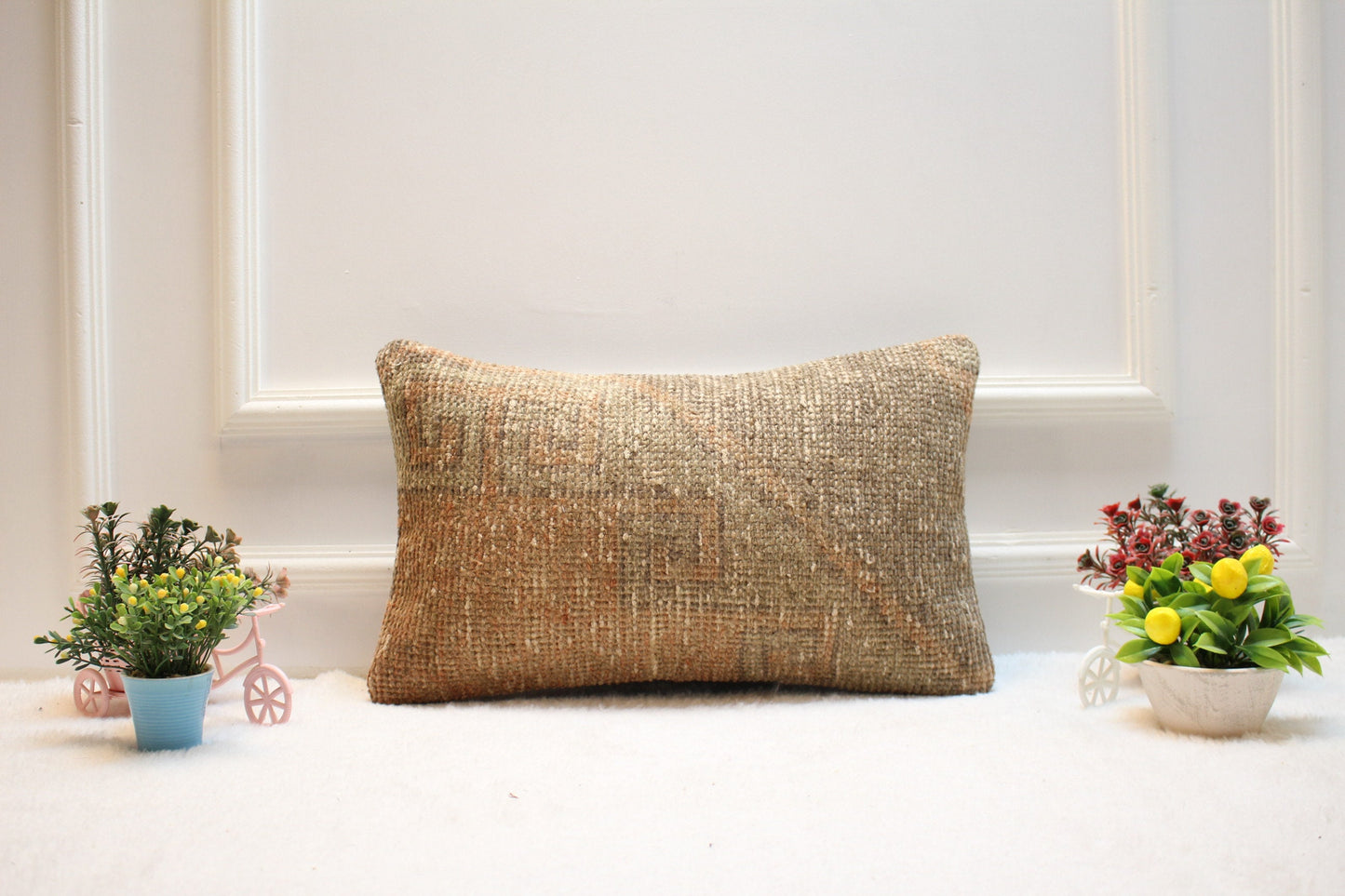 Handmade Kilim Lumbar Pillow Cover: Boho Woven Rug, 12x20 inch