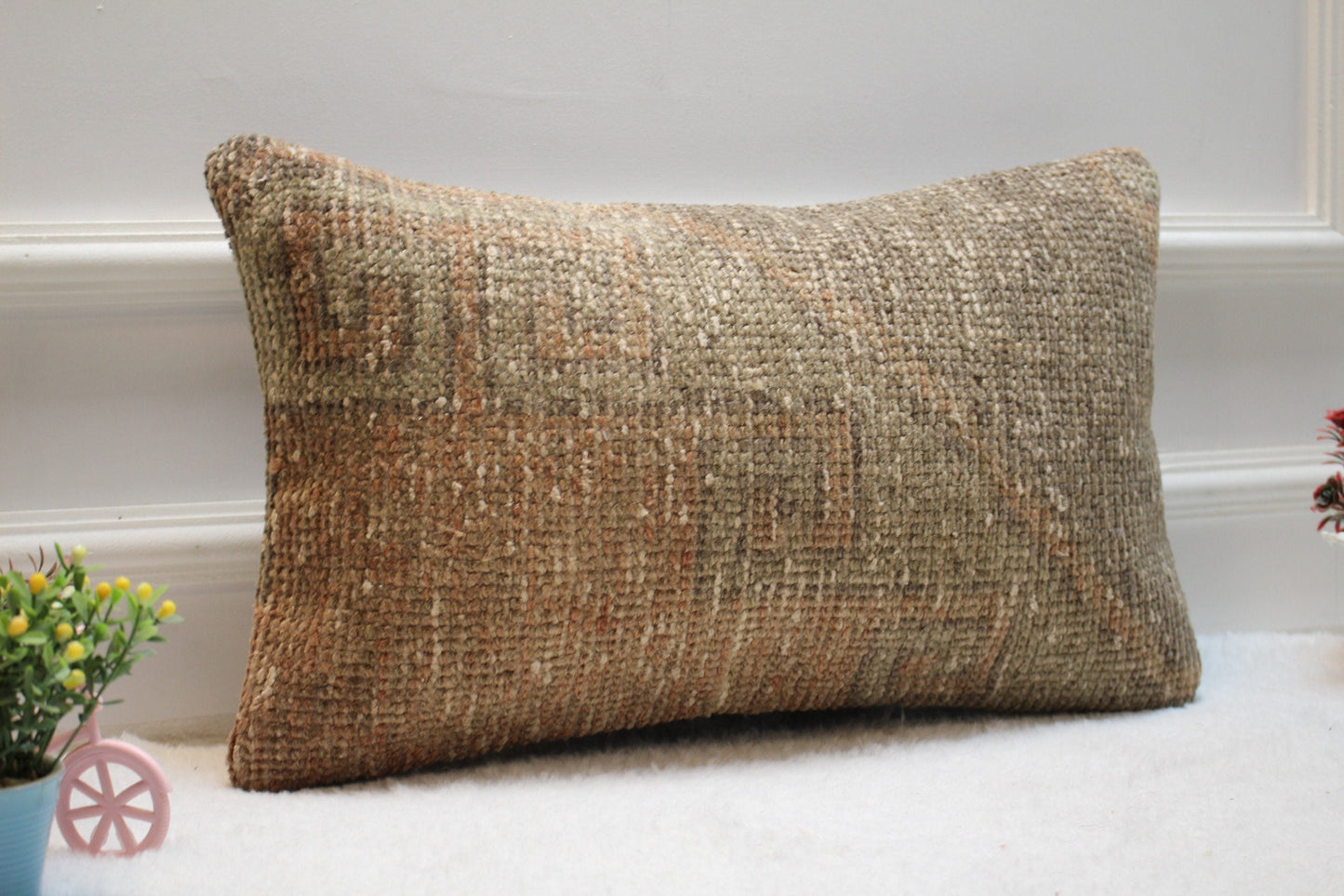 Handmade Kilim Lumbar Pillow Cover: Boho Woven Rug, 12x20 inch
