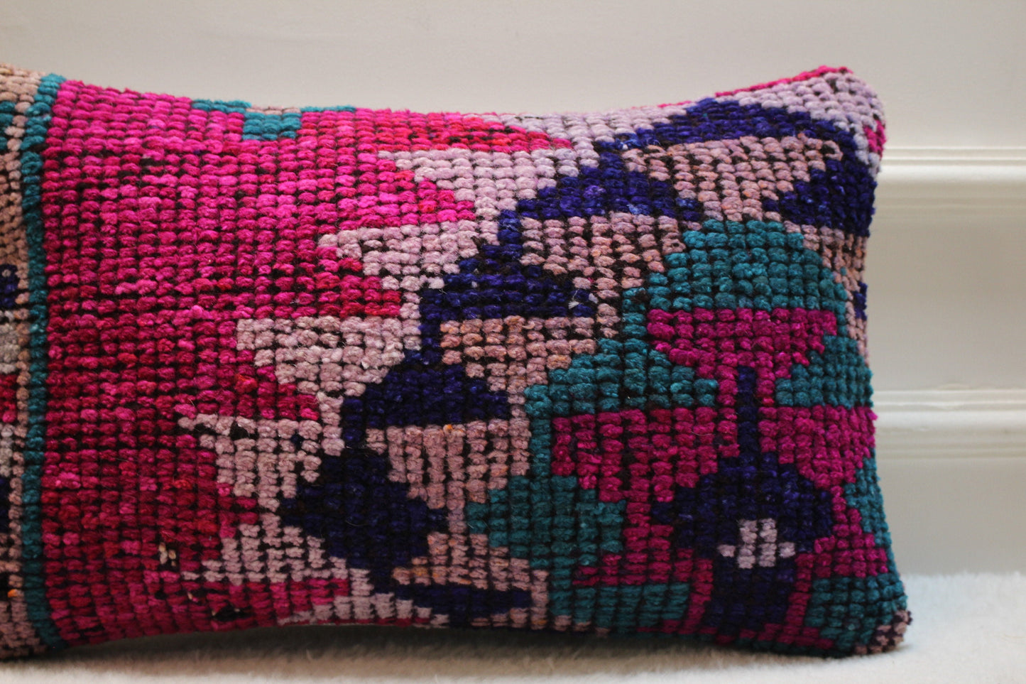 Handmade Kilim Lumbar Pillow Cover: Pink Vintage Rug, 12x20 inc