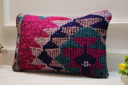 Handmade Kilim Lumbar Pillow Cover: Pink Vintage Rug, 12x20 inc