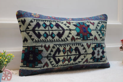Handmade Kilim Lumbar Pillow Cover: Upcycled Vintage Rug, 12x20 inch