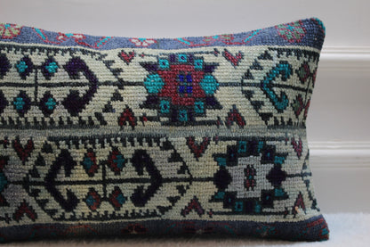 Handmade Kilim Lumbar Pillow Cover: Upcycled Vintage Rug, 12x20 inch