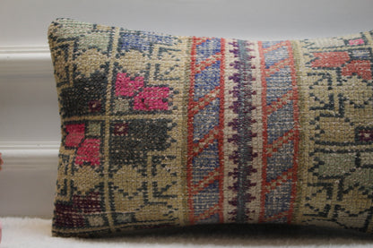 Handmade Turkish Rug Lumbar Pillow: Organic Wool Throw Pillow Case (12x20 inc)