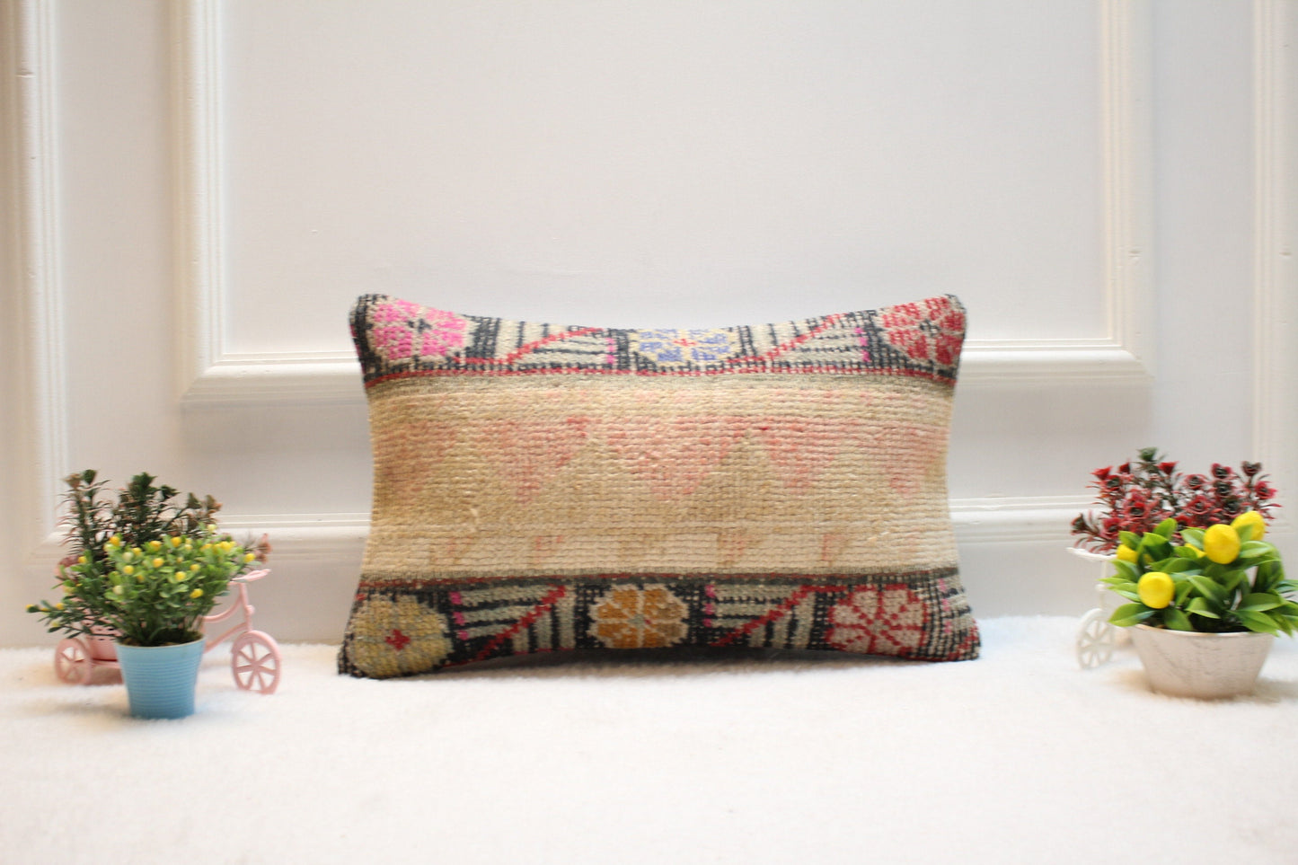 Handmade Kilim Lumbar Pillow Cover: Turkish Rug Pillow, 12x20 inch