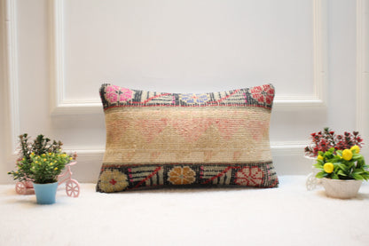 Handmade Kilim Lumbar Pillow Cover: Turkish Rug Pillow, 12x20 inch