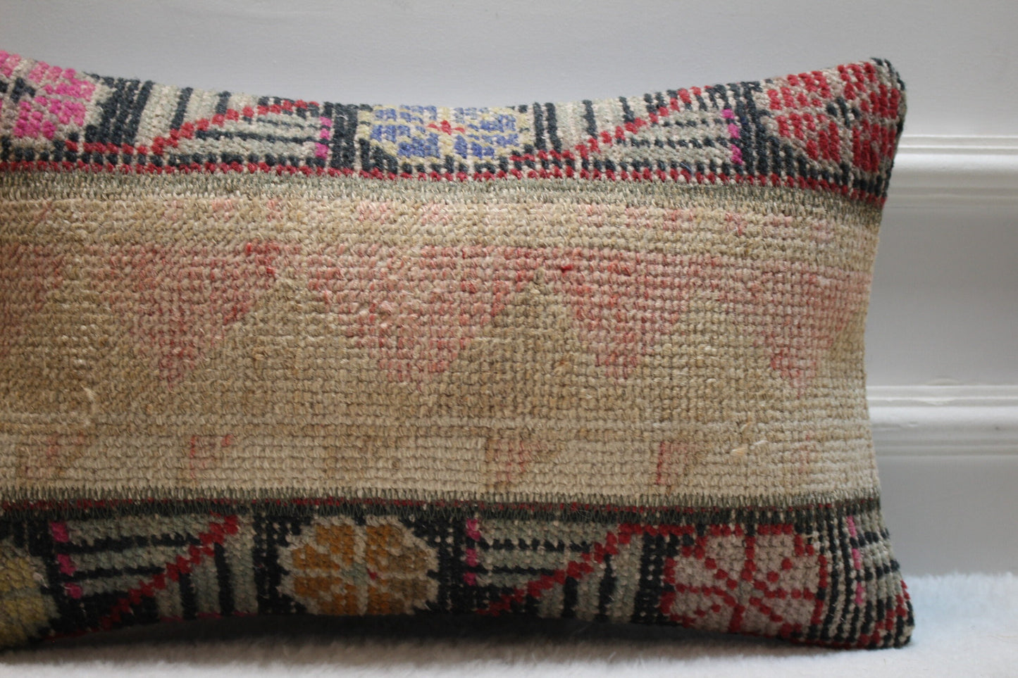 Handmade Kilim Lumbar Pillow Cover: Turkish Rug Pillow, 12x20 inch