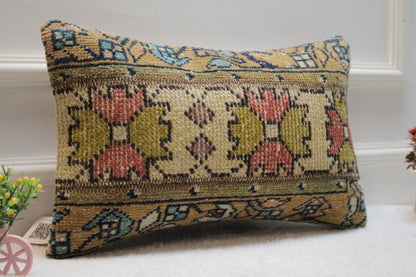 Floral Kilim Pillow Cover: Handmade Turkish Rug Lumbar Pillow, 12x20