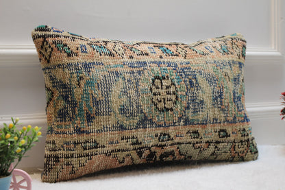 Handmade Kilim Lumbar Pillow Cover: Boho Turkish Rug, 12x20 inch