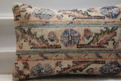 Floral Kilim Pillow Cover: Upcycled Turkish Rug, Boho Decor (12x20 inc)