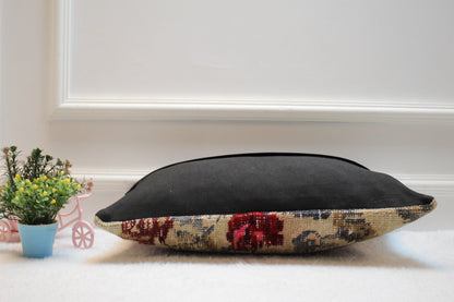 Handmade Red Turkish Rug Pillow Cover: Patchwork Wool Lumbar Pillow (12x20 in)